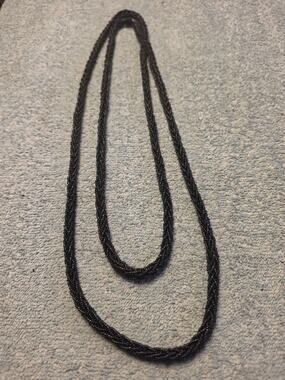 Vintage Black Seed Bead Multi Strand Necklace Braided Rope Statement Long...
